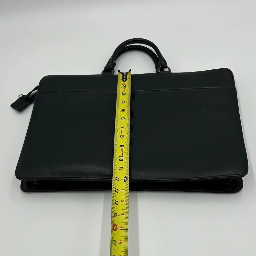 Men's Black Leather Briefcase Softshell Multi Compartment Zipper Professional